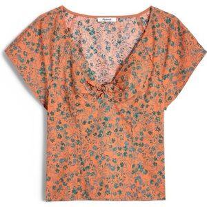 Madewell Amari Twist Detail Shirt Sunset Haze Orange Green Size 8